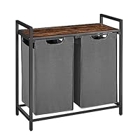 VASAGLE BLH231B02 Laundry Basket, 2-Piece Laundry Basket with 2 Shelves, Extendable and Removable Liners, Clothes Rail, 2 x 46 L, 73 x 33 x 177 cm, Rustic Brown and Black