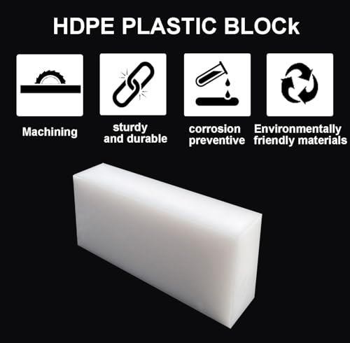 Image of High-Density Polyethylene (HDPE) Plastic Block 1 inch Thick 4 inch X 12 inch- for Machining, Home Improvements, DIY Projects, Engineering,High-Density Polyethylene Plastic Sheet (1pcs White PE Block)