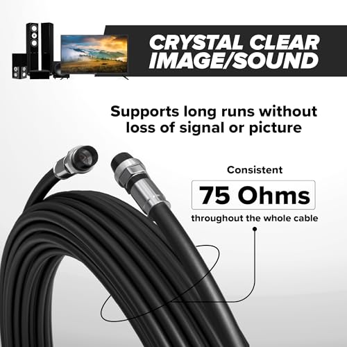 THE CIMPLE CO Coaxial Cable, 150 FT, Weatherproof Rubber Boot, Indoor/Outdoor TV Cable, High Speed Internet, Dual Shield, Satellite, Antenna, CATV, RG6, 45 Meters, Black - Thumbnail 5