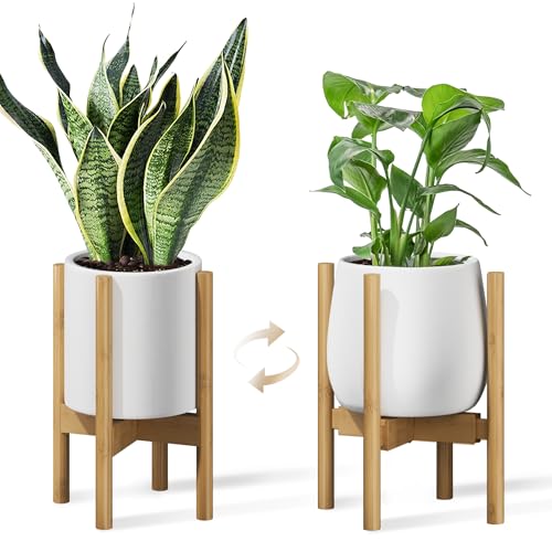 Bamworld Adjustable Plant Stand Indoor Bamboo Plant Holder 8 to 12 Inches Small Corner Planter Stand for Indoor Plants Single Floor Plant Stand for Living Room Balcony BedroomNatural