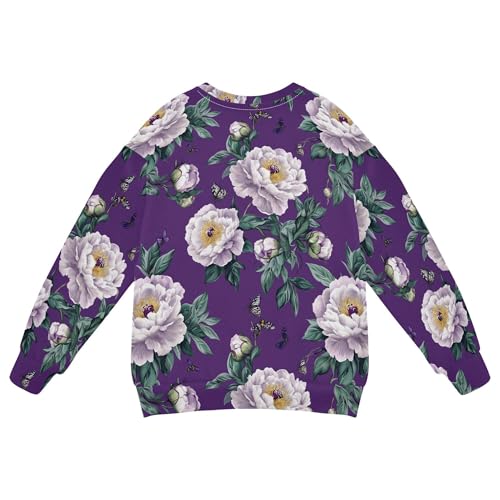 JUNZAN Chic Peonies Purple Kids Boys Pullover Hoodie Crewneck Outerwear for Kids Sports 4T2