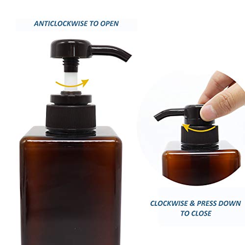 Jolitac 16 oz Dispenser Refillable Bottles 3 Pack, Shampoo Conditioner & Wash Shower Refillable Containers Pet Plastic Empty Amber Pump Bottle (Brown-Liquid)