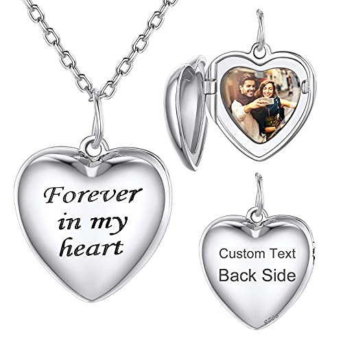 SILVERCUTE Personalized & Engraved Locket Necklace with 18" Chain -Angel Wings Locket, Custom Heart Locket Pendant that Holds Picture, Sterling Silver