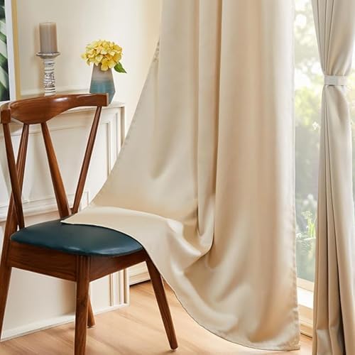 Image of Amazon Basics - Room Darkening Blackout Door Curtains, 100% Room Darkening | 9 Feet |Set of 2| Plain Design | for Living Room and Bedroom | 115cmx 274cm, Color- Cream