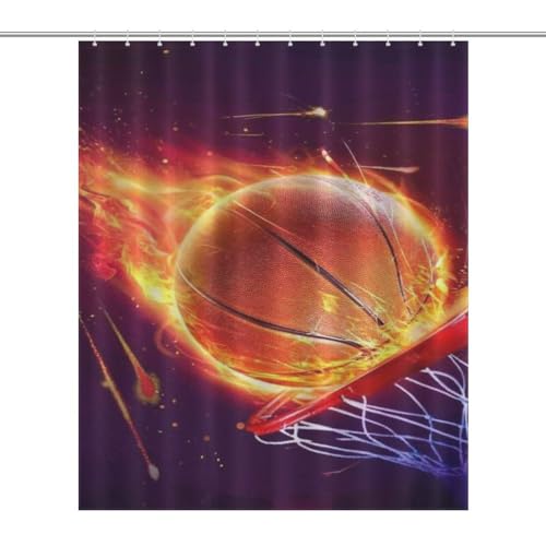 Rideau de douche tissu polyester imperméable lavable en machine basket-ball - 7