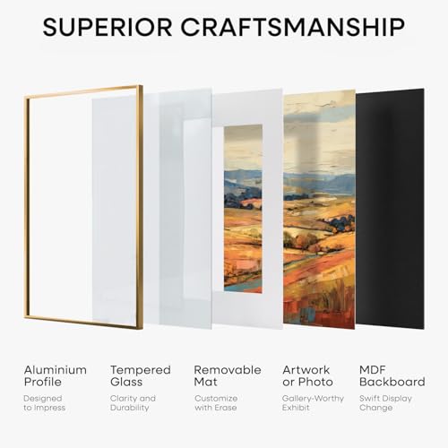 Image of Homeforia 22.375x34 Bronze Puzzle Frame, High End Metal 22.375 x 34 Picture Frames without Mat, 34x22.375 Brass Poster Frames for Wall, 22.375by34 Puzzle Art Frames, Tempered Glass, Wall Kit, Set of 2