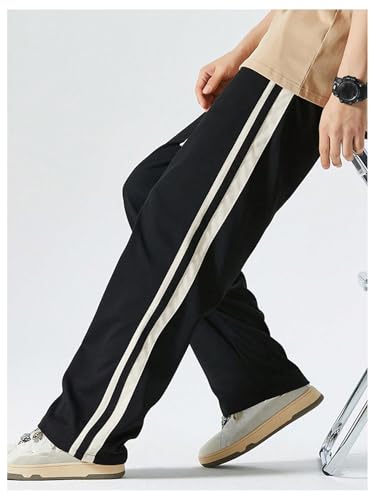 SHENHE Men's Casual Workout Pants Striped Drawstring Loose Sweatpants Track Pants Trousers3