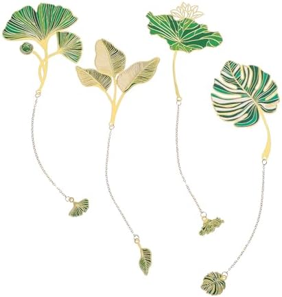 4pcs Metal Bookmarks with Chain Lotus Leaf Bookmark Birthday Gift...