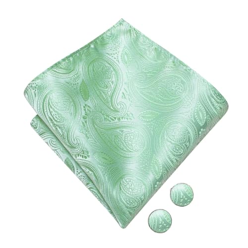 Image of Dubulle Mint Green Mens Bow Tie Set Pre-tied Paisley Striped Bowtie for Men and Pocket Square Cufflinks Wedding Business