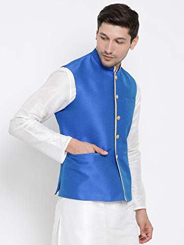 Image of VASTRAMAY Men's Beige Cotton Silk Blend Ethnic Jacket