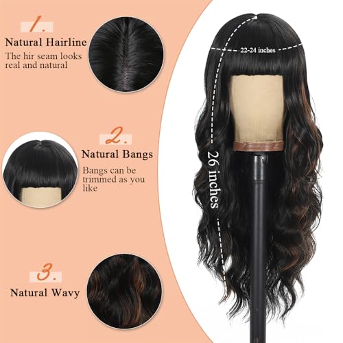 Wig with Bangs Long Wavy Wig for Women Synthetic Curly Wigs Hair Replacement Wigs for Girls Daily Party Use 26 Inches (2-30#) - Image 3