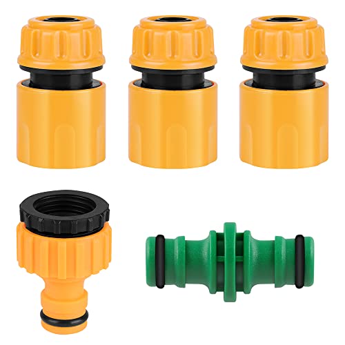 TIECHI Garden Hose Connector Set,Plastic Tap Connector for Outdoor Tap&Join Hose Pipe Tube,3 Hose End Quick Connector,1 Double Male Snap Connector,1 Hose Tap Connector 1/2 Inch and 3/4 Inch