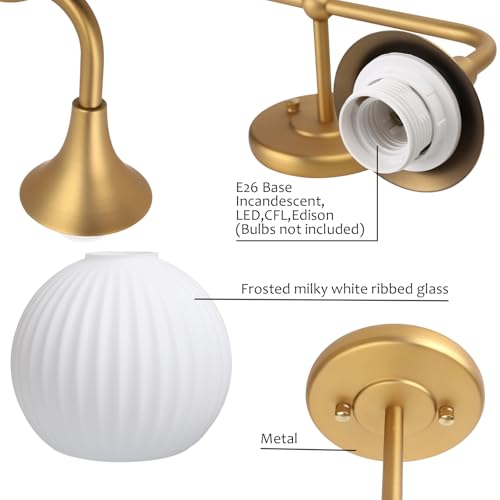 Image of Pathson 2-Lights Milky Globe Wall Sconce Light, Striped Glass Bathroom Wall Vanity Lamp for Mirror, Hardwired Vintage Wall Sconce Lighting for Wall Painting Living Room Bedroom Farmhouse