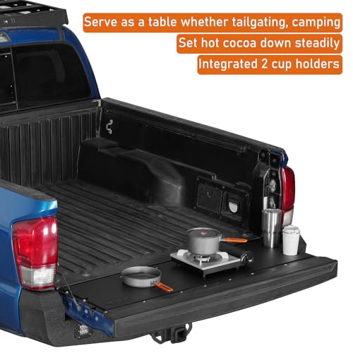 Image of Hooke Road Tacoma Flat Tailgate Cover Panel Table Plate Pad for 2005-2023 Toyota Tacoma 2nd 3rd Gen, Tail Gate Camping Cutting Board - Black
