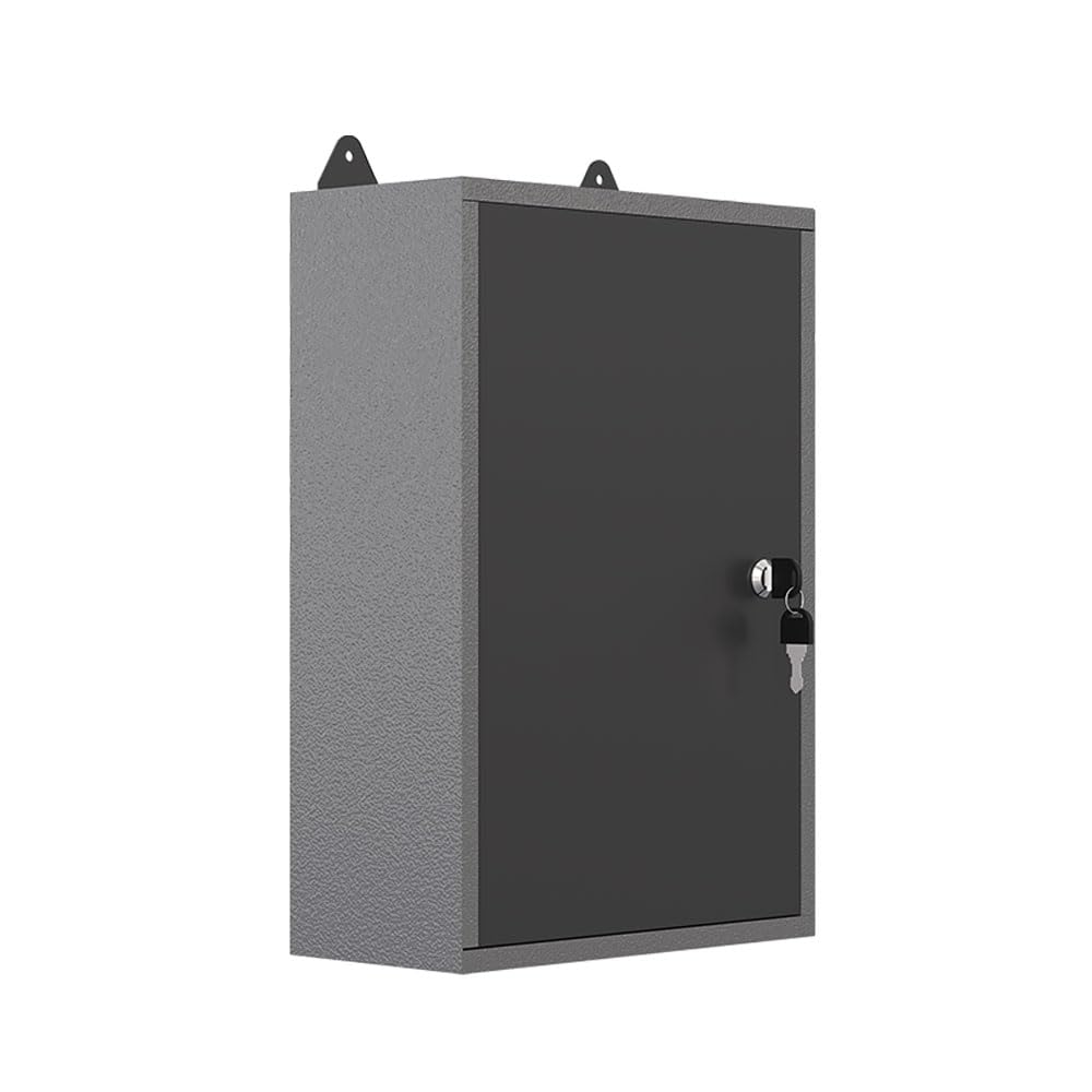 JZD Metal Wall Hanging Cabinet, 24-Inch Length Storage Cabinet with 1 Locking Door, for Garage, Home, Office, Factory, Black and Gray