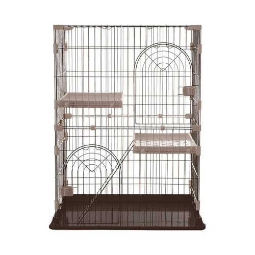 おしゃれ 猫 ケージ キャットケージ 2段 猫ゲージ おしゃれ キャットハウス ネコ ハウス 多段 留守番 保護 脱走防止 多頭飼いペットケージ 錆びにくいエポキシ樹脂塗料 梯子付き 飛び出し防止屋根付き(Brown)