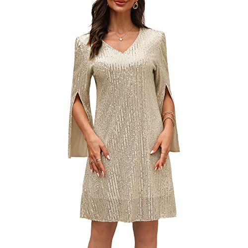 COOAN Damen Formales Festliche Kleid Hochzeitsgäste Kleider Cocktail Spitze Pailletten Evening