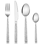 Cutlery Sets, Homikit Stainless Steel 24 Piece Cutlery Flatware Set, Metal Fork Knife Spoon Set Great for Daily Use/Christmas/Travel/Party, Mirror Finished & Dishwasher Safe - Hammered Design