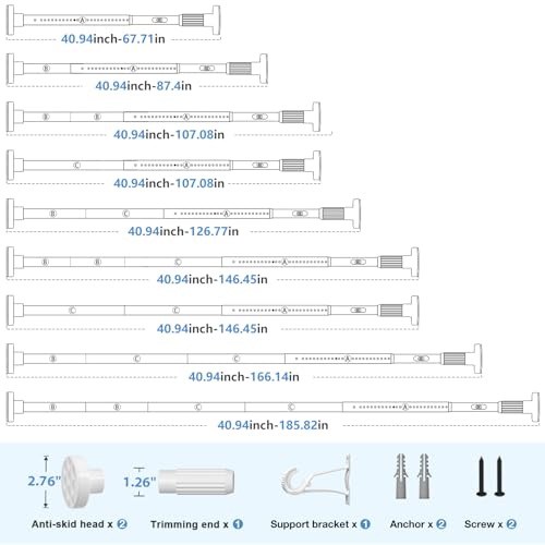 Image of Long Tension Rod 41-185inch White Tension Curtain Rods no Drilling