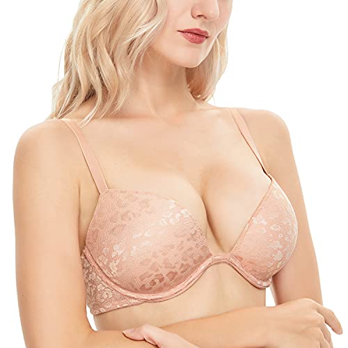 Wingslove Women's Push Up Bra Deep V Plunge Underwire T-Shirt Bra Multiway 2 Cups Up (Champagne,36Ddd) #TOP2