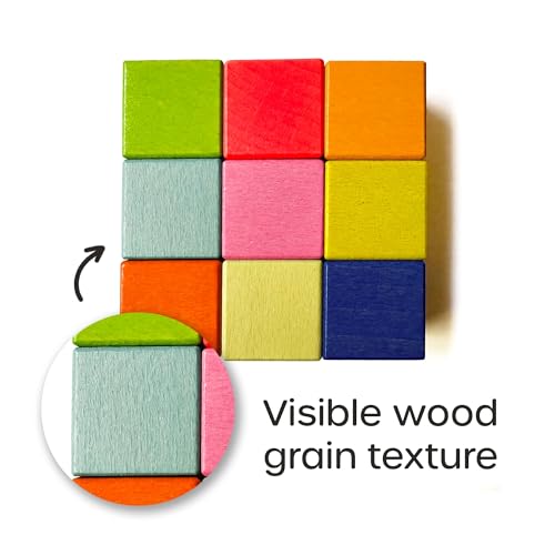 Image of Quiggly Montessori Wooden Rainbow Building Blocks - 68 Pc STEM Toy Set | Storage box with carry handles, ages 12-48 months
