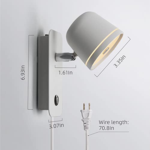 Image of Aisilan LED Plug in Wall Sconce with Touch Dimmable Control Adjustable Wall Mounted Lamp Angle Anti-Glare Matte White Aluminum Bedside Reading Wall Lights for Bedroom Living Room