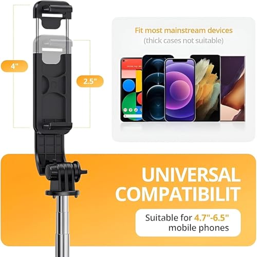 Image of Selfie Stick with Mini LED Fill Light, Multifunction Aluminium Selfie Stick for Vlogging, GoPro, Photography & Videography - Portable and Adjustable