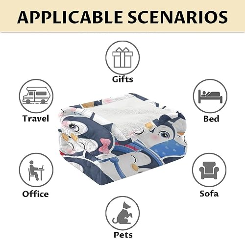 Penguin Blankets - Soft Fuzzy Blanket Throw for Kids, Adults - 40"x50" Flannel Blankets for Couch & Sofa - Blue Cute Blanket Gifts