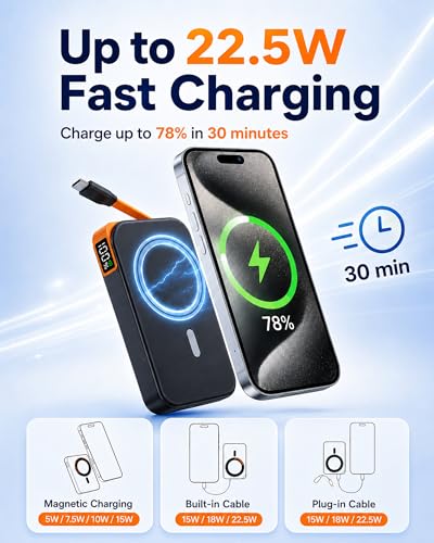 Image of for Magsafe Portable Charger, 3-in-1 Magnetic Power Bank with Stand, 10000mAh Wireless Battery Pack Fast Charging with Built in Cable(USB C), Powerbank for iPhone17 /16 /15 /14 /13 Travel & Daily, Green