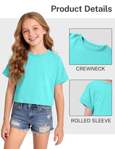 Image of Girls Crop Tops Short Sleeve T-Shirts for Girl Crew-Neck Basic Tee Size 7-14 Years