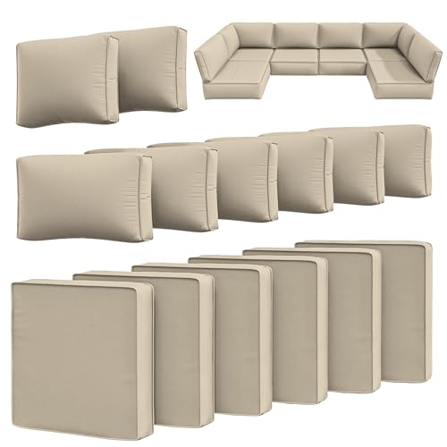 Snubbull 14 Pcs Outdoor Cushion Slipcovers Outdoor Patio Cushion Covers Replacement Waterproof with Zipper for Outdoor Furniture, Patio Sofa Couch 3 Sizes, Covers Only