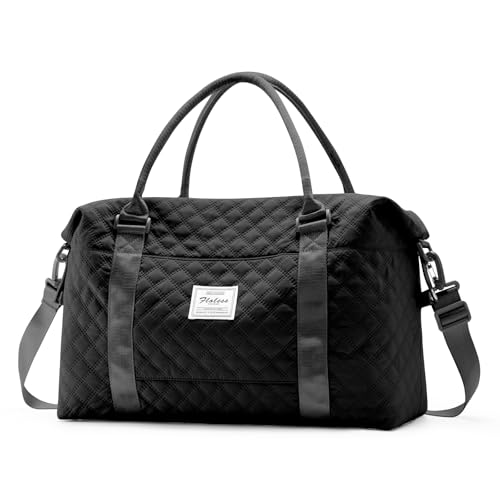 Travel Duffel Bag, Weekender Overnight Bags for Women, Carry On Personal Item Bag with Trolley Sleeve & Wet Pocket,Black