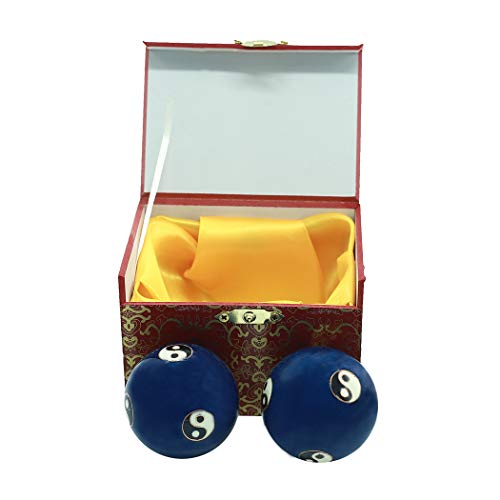 Brabud 1.85'' Cloisonne Health Hand Balls Carved Tai Chi Pattern Exercise Stress Balls Craft Collection Bs146 (L, Blue) #TOP6