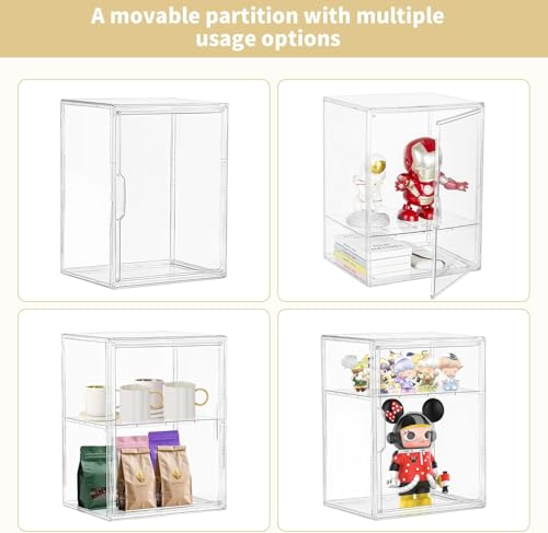 Image of Attelite Acrylic Display Case for Collectibles, Clear Storage Bin with 3 Adjustable Layers, Stackable Storage Box with Magnetic Door for Figures, Home Office,Large,2 Tier Clear Storage Bin,4Pack
