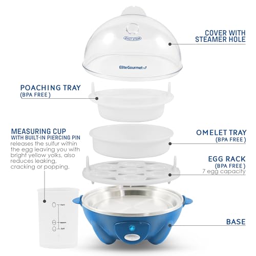image for Elite Gourmet EGC700BL# Rapid Egg Cooker, 7 Easy-To-Peel, Hard, Medium