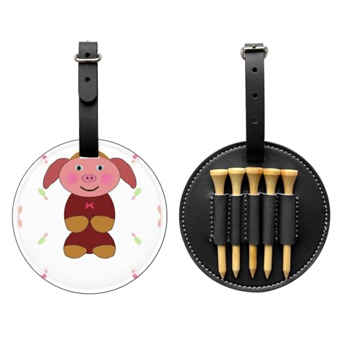 Happy cartoon pig Black Printed golf tee storage bag - portable design, easy to organize tee