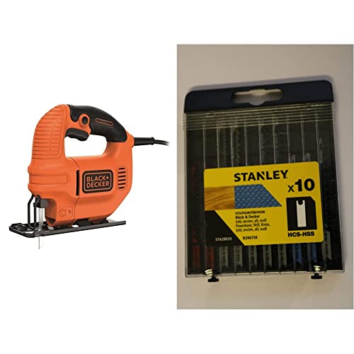 BLACK+DECKER KS501, Sierra de Calar 400 W, 3000 Carreras/Minuto + STANLEY STA28020-XJ - Cassette de 10 hojas HCS/HSS. Para cortes en madera y metal