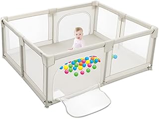 COSTWAY Baby Playpen, Large Infant Fence Activity Center with Breathable Mesh and Zipper Doors, Toddler Safety Playard for Indoor & Outdoor (Beige)