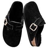 Fuzzy Suede Clogs for Women Fur Lined Leather Mules Soft Non Slip Potato Shoes with Arch Support