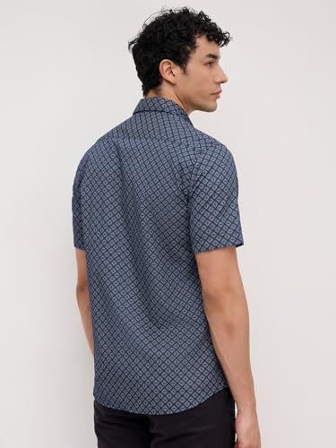 Image of Parx Men Slim Fit Print Pattern Pure Cotton Semi Cutaway Collar Half Sleeve Casual Shirt