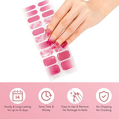 Makartt Semi Cured Gel Nail Strips Gel Nail Polish Sticker Nail Stickers Glossy Full Nail Wraps For Women With Nail File, Nail Wipe And Wood Stick Easy And Quick Nail Art 20 Strips（Camellia Rose） #TOP1