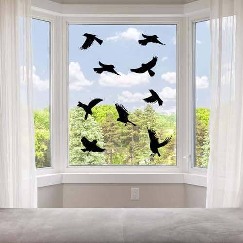 KEWUZY Fensteraufkleber Vogelschutz, 12 Stück Groß Größe Anti-Kollision Fenster Aufkleber Vogel Form Fenster Aufkleber,für Fensterschutz vor Vogelschlag (Schwarz)