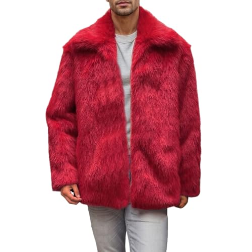 Image of Colf Men's Winter Parka Coat Lapel Faux Fur Jacket | Mens Faux Fur Coat, Long Sleeve, Fluffy Overcoat, Winter Jacket
