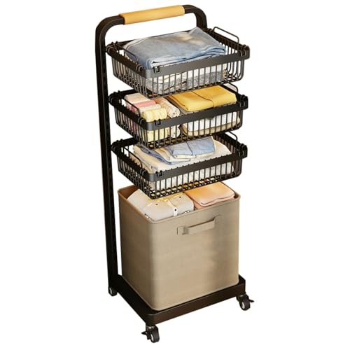 Panier en métal noir avec roulettes pour simplifier le tri du linge