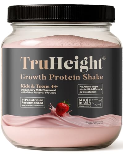 TruHeight Growth Protein Shake (Strawberry Milk Flavor, Whey) Growth & Development Protein Powder for Kids & Teens - Pediatric Weight Gain Drinks - Picky Eater Vitamin, Ages 4+
