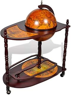 Globe Bar Trolley, Wood Wine Stand Freestanding Old Nautical Map Drinks Table Cabinet Retro Style Host 77 x 45 x 99 cm