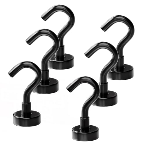 Magnethaken 12 kg/27 lbs (Set 6 Schwarz) – Magnethaken auf Zuhause & Küche – extra starke Neodym-Haken zu den Einsatz im Freien & im Garten – starke Seltenerdmagnete für Kreuzfahrtkabinen