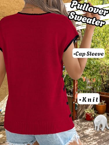 Women Summer Sleeveless Sweater Vest, Crew Neck Striped Cap Sleeve Cable Knit Tank Tops, Work Casual Outfit Going Out3