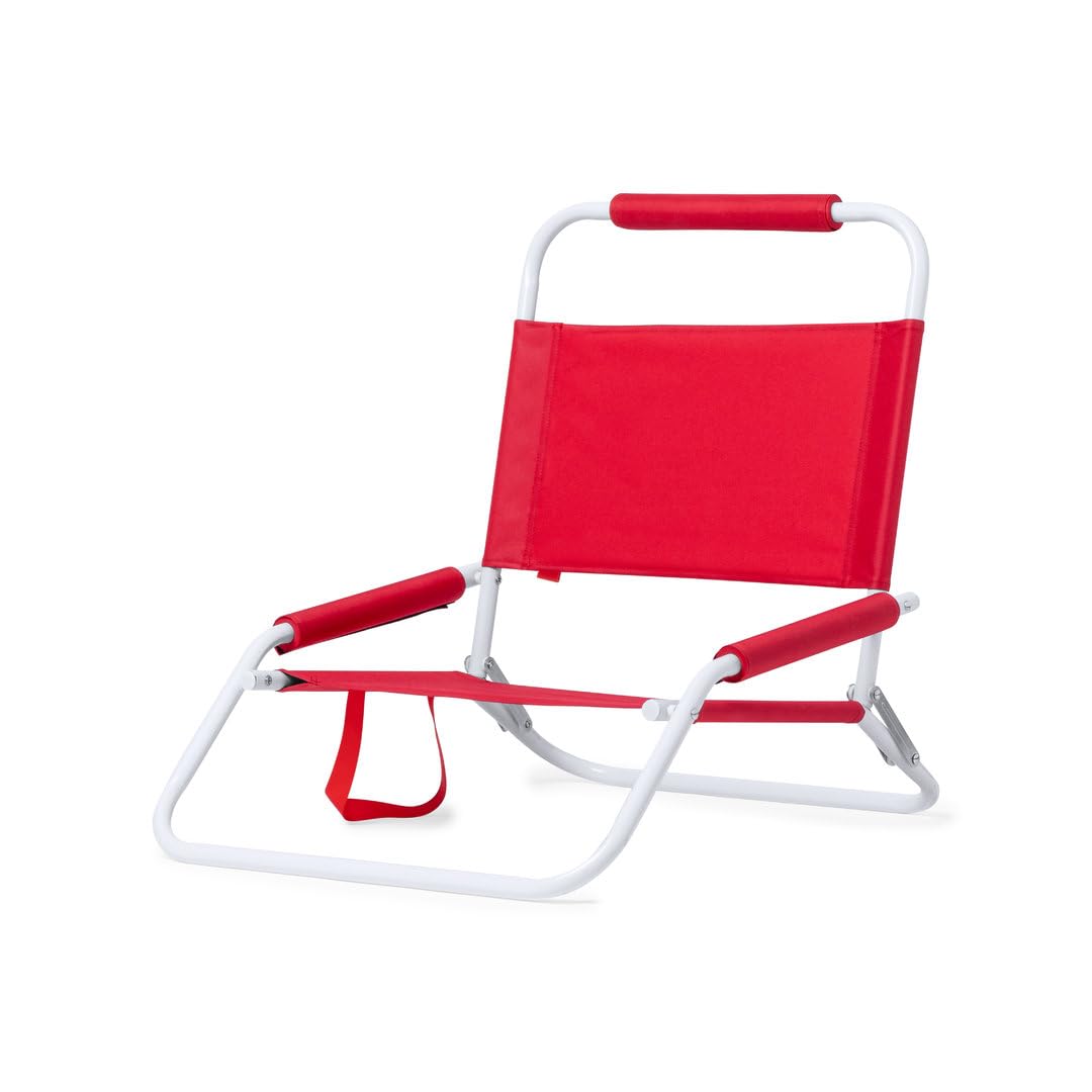 TIENDA EURASIA - Silla de Playa Plegable | Sillas de Playa | Ligera y Resistente | Estructura Metálica Blanca | Asas de Transporte | Reposabrazos y Reposacabezas Acolchado | 48 x 63 x 52 cm | (Rojo)
