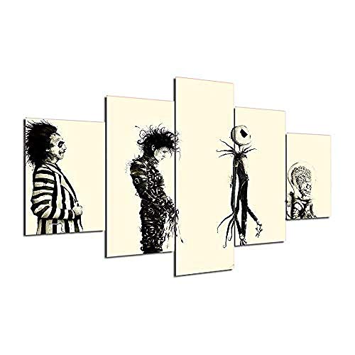 5 Panel/Set Lienzos Handart Cuadro En Lienzo Cinco Partes HD Clásico Óleo Impresiones Decorativas Cartel Arte Pared Pinturas Hogar Lienzo Personajes De Película De Terror Edward con Manos Plateadas
